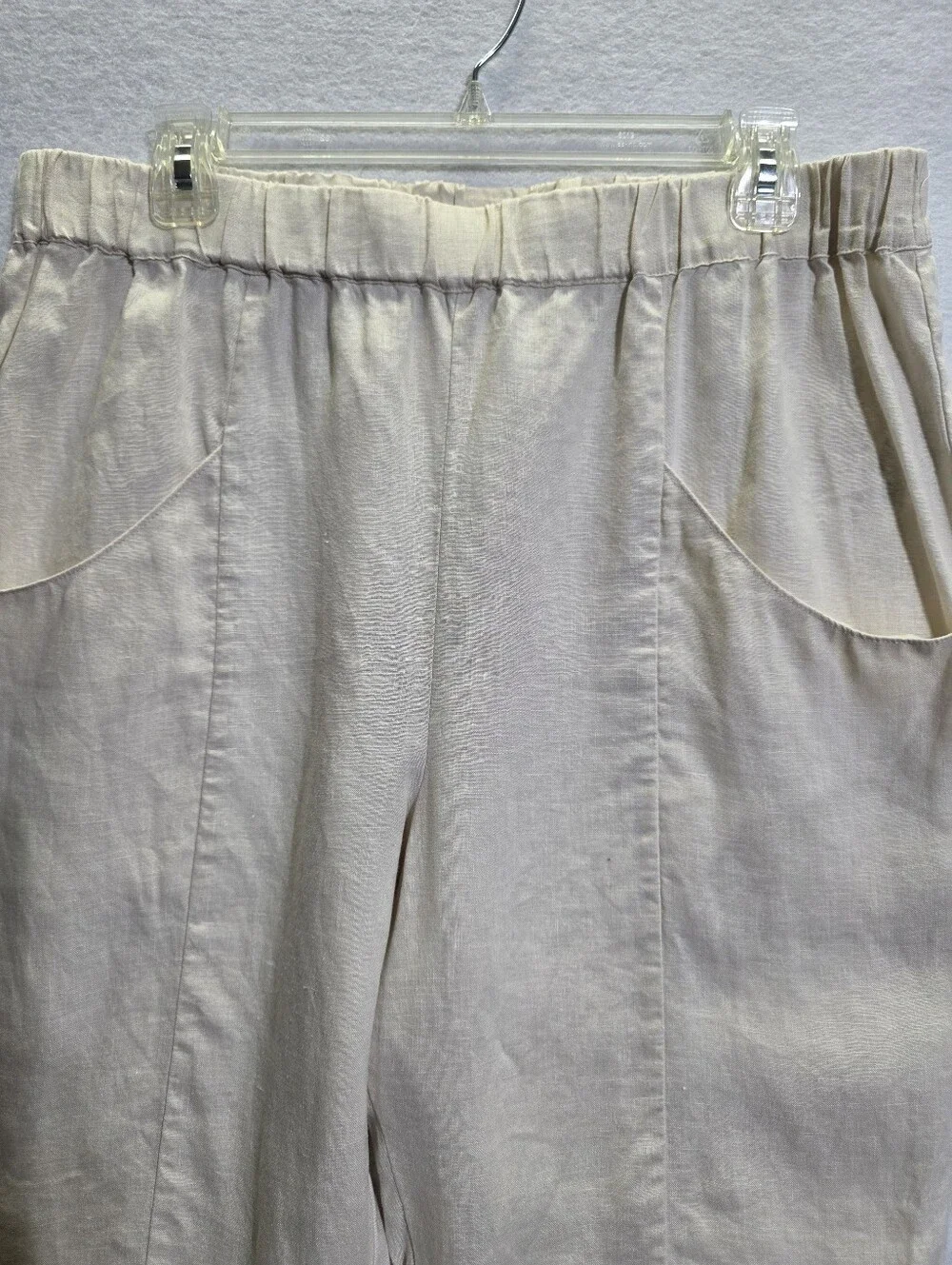 QUINCE 100% EUROPEAN LINEN TAPERED ANKLE PANTS SAND SIZE L